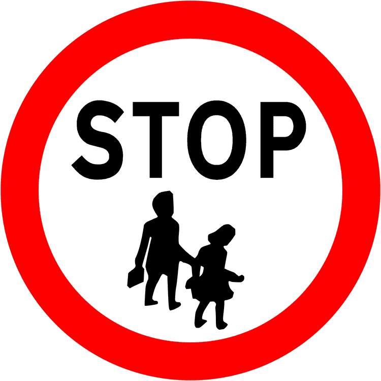 A regulatory road sign in Ireland enforcing school warden. Essential for the Driving Theory Test.