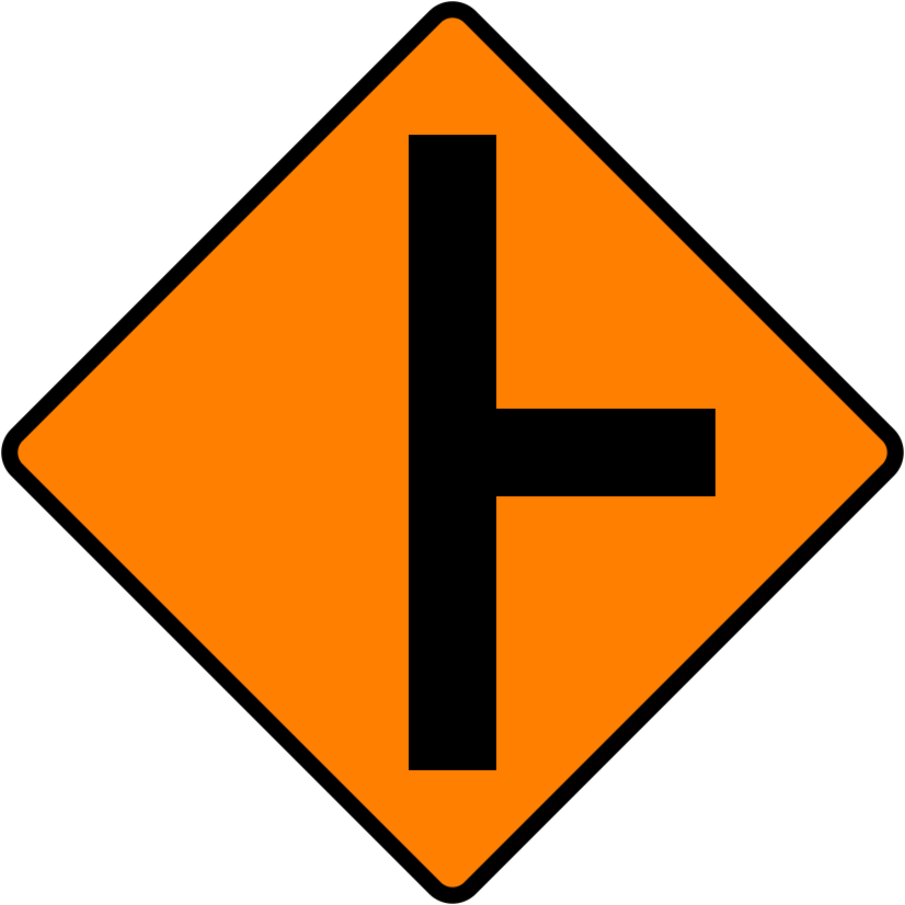 A common road sign in Ireland for side road on right. Driving Theory Test revision.