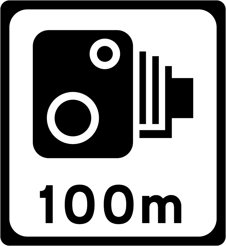 A common road sign in Ireland for speed camera ahead. Driving Theory Test revision.
