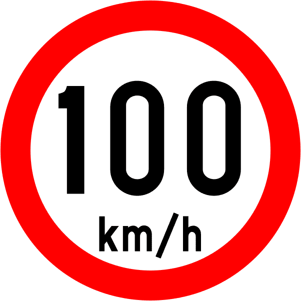 Ireland Regulatory Sign: Speed Limit 100 km (DTT Rules) A regulatory road sign in Ireland enforcing speed limit 100 km. Essential for the Driving Theory Test.