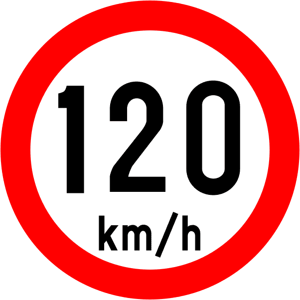 A regulatory road sign in Ireland enforcing speed limit 120 km. Essential for the Driving Theory Test.