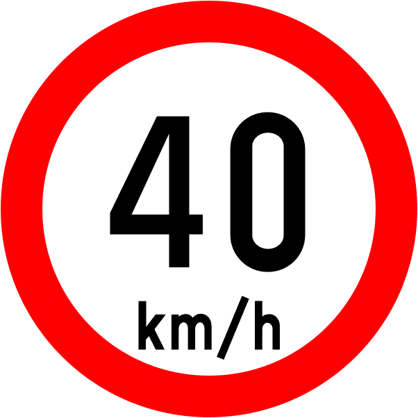 A regulatory road sign in Ireland enforcing speed limit 40 km. Essential for the Driving Theory Test.
