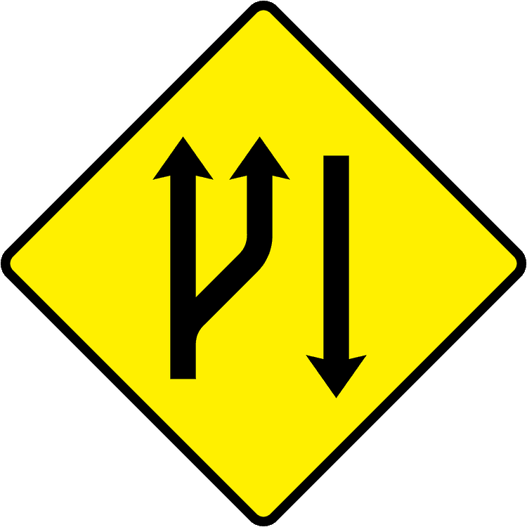 Irish Warning Sign: Start of Climbing Lane - Driving Theory Test Prep A triangular warning traffic sign in Ireland depicting start of climbing lane. Memorize for DTT.