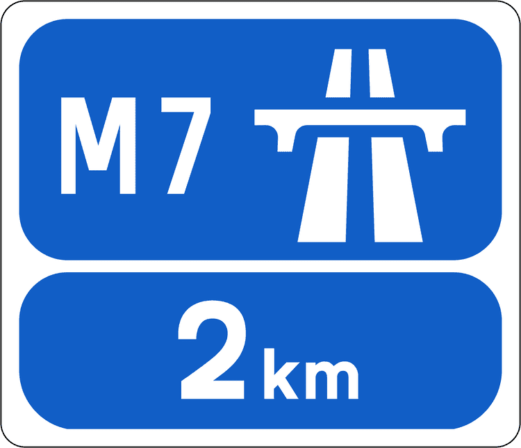A common road sign in Ireland for start of motorway ahead. Driving Theory Test revision.