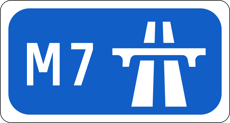 A common road sign in Ireland for start of motorway. Driving Theory Test revision.