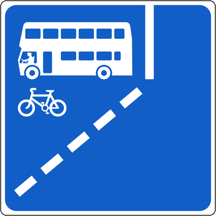 A common road sign in Ireland for start of nearside with-flow bus lane. Driving Theory Test revision.