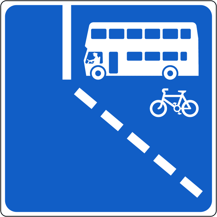 A common road sign in Ireland for start of offside with-flow bus lane. Driving Theory Test revision.