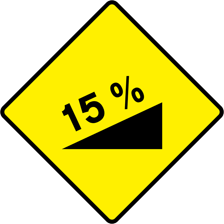 A triangular warning traffic sign in Ireland depicting steep ascent. Memorize for DTT.