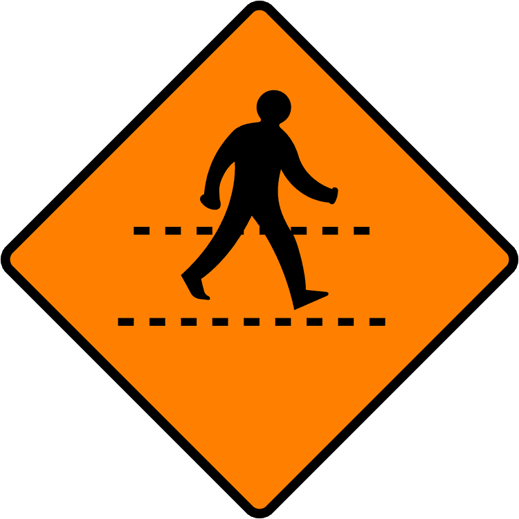 Irish Traffic Sign: Temporary Pedestrian Crossing A common road sign in Ireland for temporary pedestrian crossing. Driving Theory Test revision.