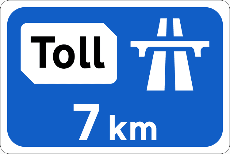 A common road sign in Ireland for toll road ahead. Driving Theory Test revision.
