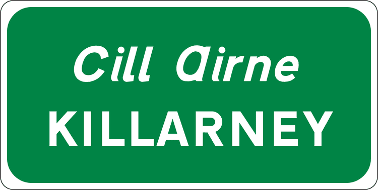 A common road sign in Ireland for town and village sign (national road). Driving Theory Test revision.