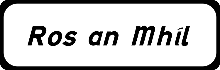 A common road sign in Ireland for town and village sign (regional local road, gaeltacht). Driving Theory Test revision.