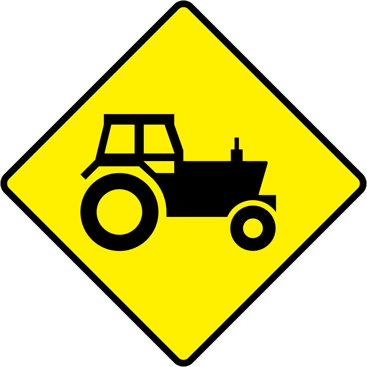 Irish Warning Sign: Tractors - Driving Theory Test Prep A triangular warning traffic sign in Ireland depicting tractors. Memorize for DTT.