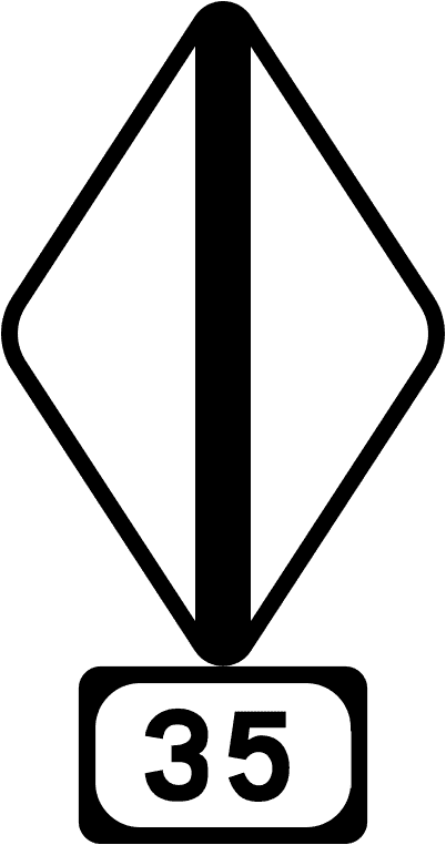 A triangular warning traffic sign in Ireland depicting tram advisory speed. Memorize for DTT.