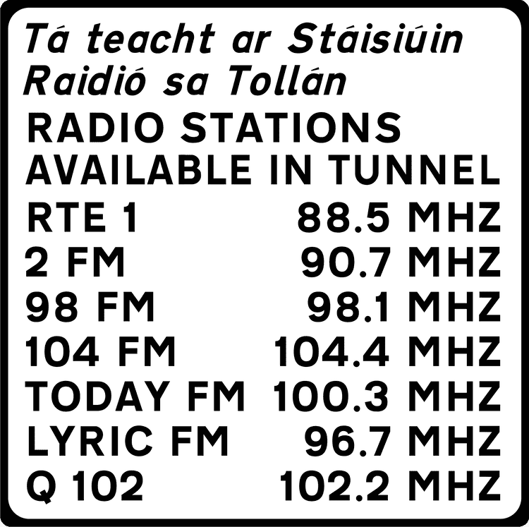 A common road sign in Ireland for tunnel radio stations. Driving Theory Test revision.