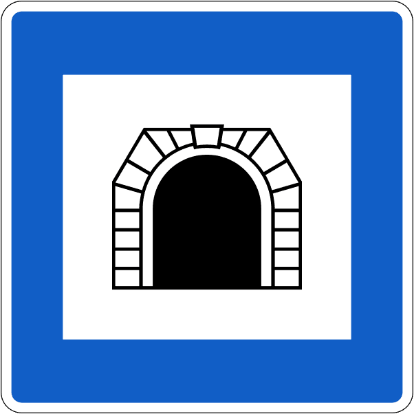 A triangular warning traffic sign in Ireland depicting tunnel. Memorize for DTT.