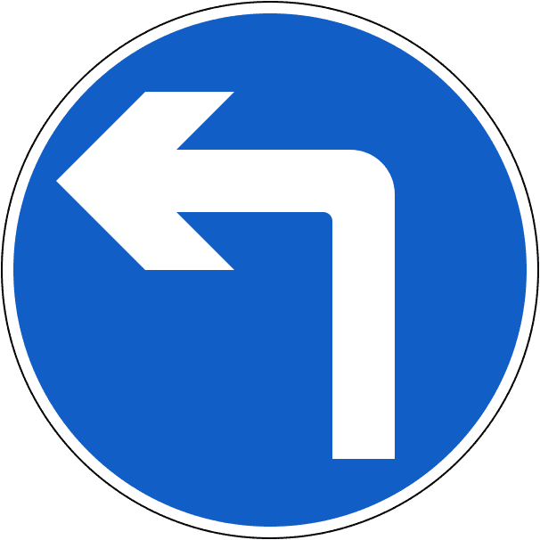 A regulatory road sign in Ireland enforcing turn left ahead. Essential for the Driving Theory Test.