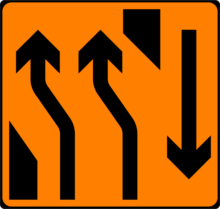 Irish Traffic Sign: Two-lane Crossover (Back) A common road sign in Ireland for two-lane crossover (back). Driving Theory Test revision.