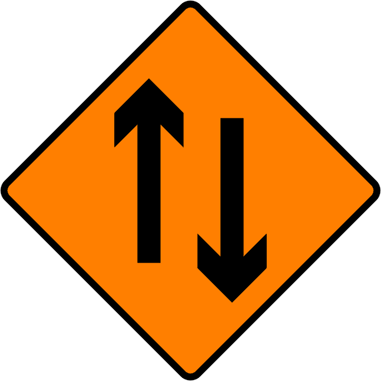 A common road sign in Ireland for two-way traffic. Driving Theory Test revision.