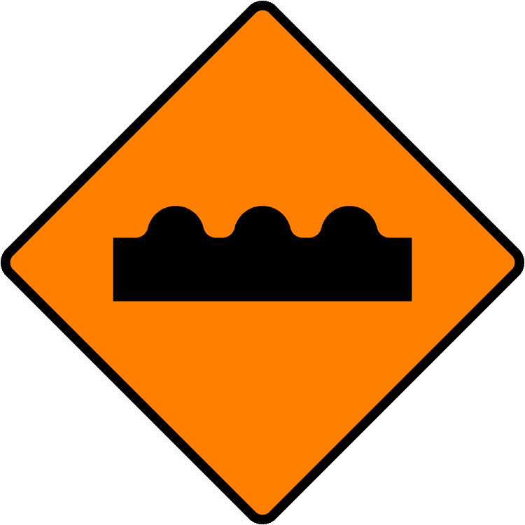 A common road sign in Ireland for uneven surface. Driving Theory Test revision.