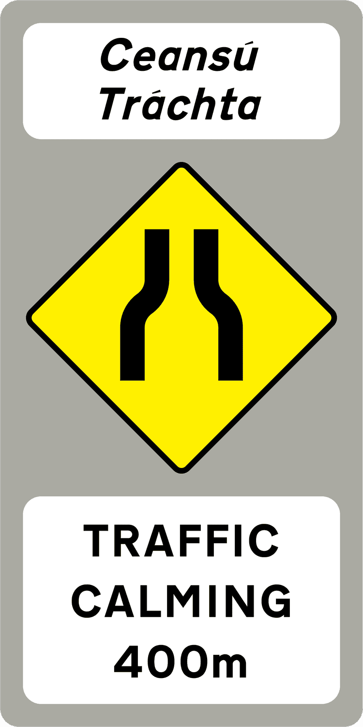 A common road sign in Ireland for warning traffic calming sign. Driving Theory Test revision.