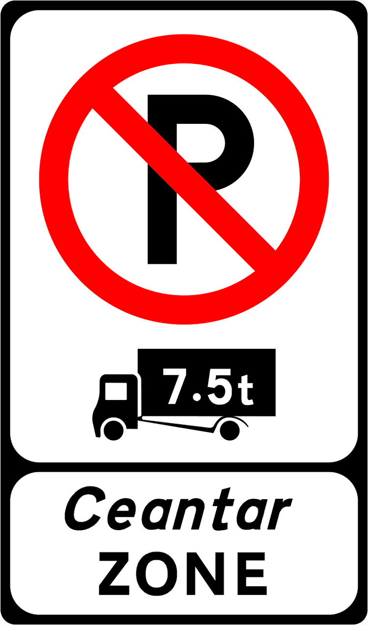 A common road sign in Ireland for zonal no parking. Driving Theory Test revision.